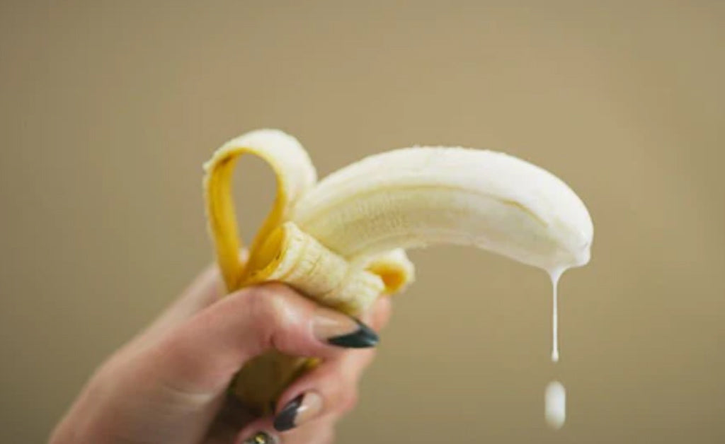 Banana dripping milk, ejaculate penis